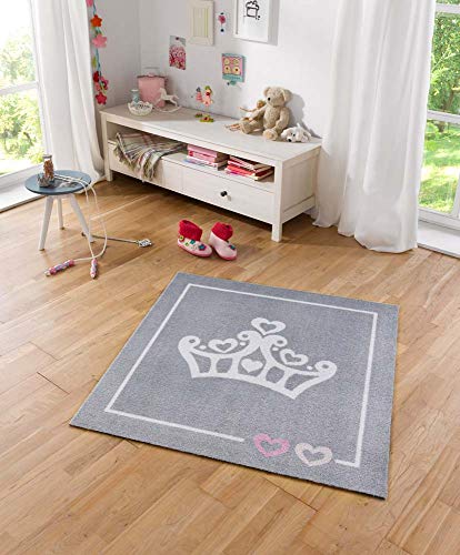 Zala Living Krone Kinderteppich, Polyamid, Grau, 100 x 100 x 0,7 cm von Zala Living