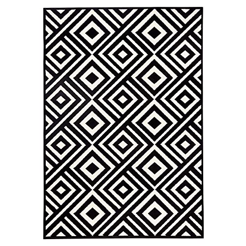 Zala Living Kurzflor Velours Teppich Art - Wohnzimmerteppich Modernes Design für Wohnzimmer, Schlafzimmer, Esszimmer, Büro, Küche - Schwarz Creme, 140x200cm von Zala Living