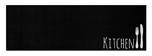 Zala Living Cook & Clean Läufer – rutschfest Teppichläufer Flachgewebe Kurzflor Teppich Küchenteppich Waschbar Küchenläufer Kitchen für Flur, Küche, Wohnzimmer – Schwarz Weiß, 50x150cm von Zala Living