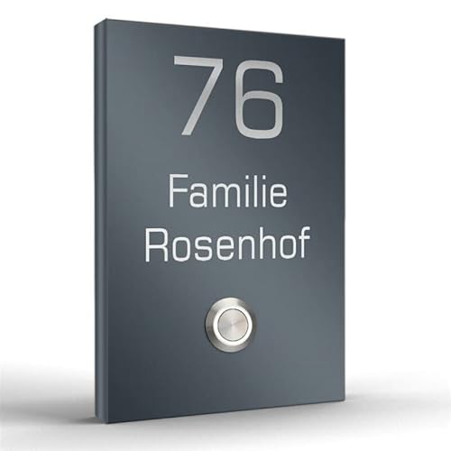 Aufputz Türklingel aus hochwertigem Edelstahl individuell konfigurieren mit LED Taster - personaliesierte Klingel 110x160mm - edel und elegant (Anthrazit) von Zalafino