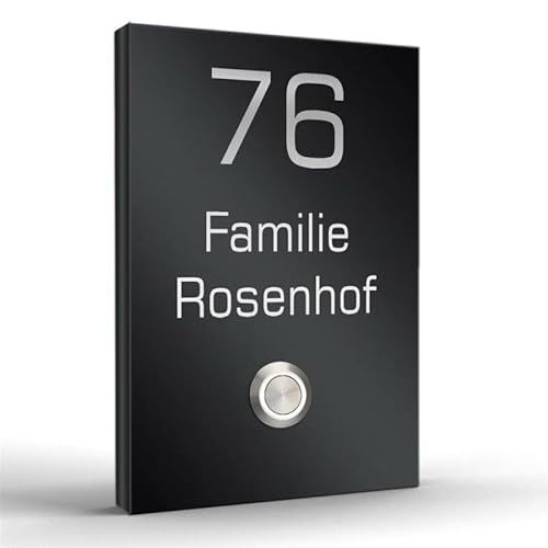 Aufputz Türklingel aus hochwertigem Edelstahl individuell konfigurieren mit LED Taster - personaliesierte Klingel 110x160mm - edel und elegant (Schwarz) von Zalafino