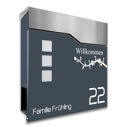 Zalafino Briefkasten anthrazit RAL 7016 mit Beschriftung - individualisierbarer Design-Briefkasten aus pulverbeschichtetem Stahl mit Zeitungsrolle und 3 Sichtfeldern Zalafino Briefkasten anthrazit RAL 7016 mit Beschriftung - individualisierbarer Design-Briefkasten aus pulverbeschichtetem Stahl mit Zeitungsrolle und 3 Sichtfeldern von Zalafino