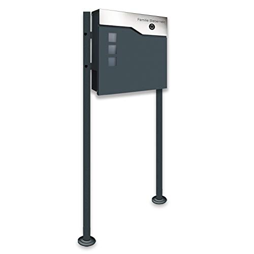 Zalafino Standbriefkasten mit FUNKKLINGEL ANTHRAZIT - aus pulverbeschichtetem Stahl - mit Zeitungsrolle, Sichtfeldern und Standfuß … von Zalafino
