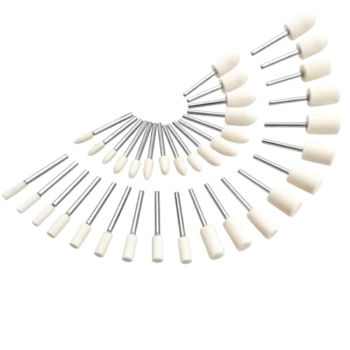 Wollfilz-Polier-Bits, mit 0,3 cm Spanndorn für Dremel-Drehwerkzeug, Wollfilzspitzdorn, weiß, konisches Drehwerkzeug-Zubehör-Set, 36 Stück Wollfilz-Polier-Bits, mit 0,3 cm Spanndorn für Dremel-Drehwerkzeug, Wollfilzspitzdorn, weiß, konisches Drehwerkzeug-Zubehör-Set, 36 Stück von Zalaxt