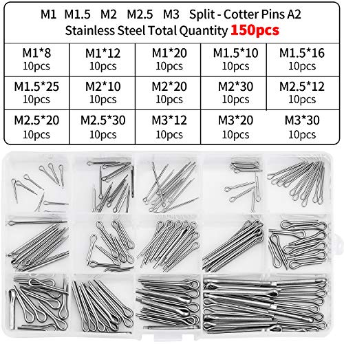 150 Stk Splinte Sortiment Edelstahl Splinte Set mit Sortimentskasten Sicherungssplinte in 15 verschiedenen Größen Metallsplinte Cotter Pin für Autos Wohnmobile Gartengeräte von Zaleonline