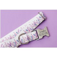 Lavendel Felder Personalisiertes Hundehalsband, Go Tagless Gravierte Name & Telefonnummer Auf Metallschnalle, Floral, Blume, The Endurance Collection von ZaleyDesigns