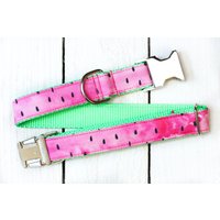 Wassermelone Hundehalsband Auf Lindgrünem Gurtband, Hot Pink Aquarell, Hündin Hundehalsband, Sommer Haustierhalsband, Metall-Hardware von ZaleyDesigns