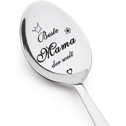 Edelstahl Löffel mit Gravur Beste Mama der welt, Geburtstags Geschenk für Mama, Kaffee Dessert Löffel Personalisiertes Geschenk für Mama von Zalingo