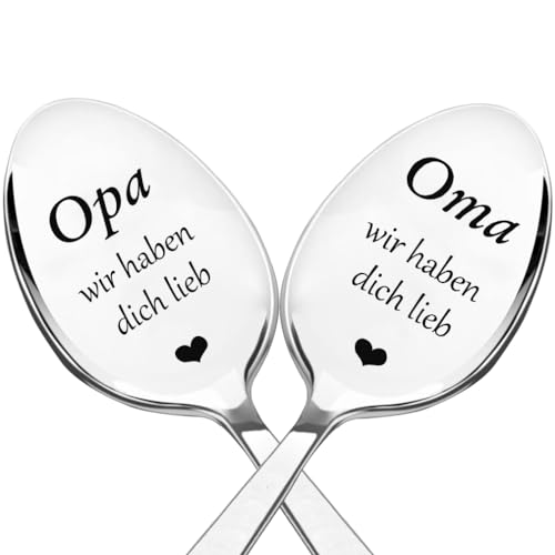 Edelstahl Löffel mit Gravur Opa Oma wir haben dich lieb, Geburtstags Geschenk für Opa, Oma, Kaffee Dessert Löffel Personalisiertes Geschenk für Opa, Oma von Zalingo