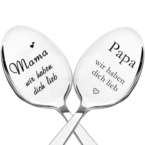 Edelstahl Löffel mit Gravur Papa Mama wir haben dich lieb, Geburtstags Geschenk für Papa, Mama, Kaffee Dessert Löffel Personalisiertes Geschenk für Papa, Mama von Zalingo