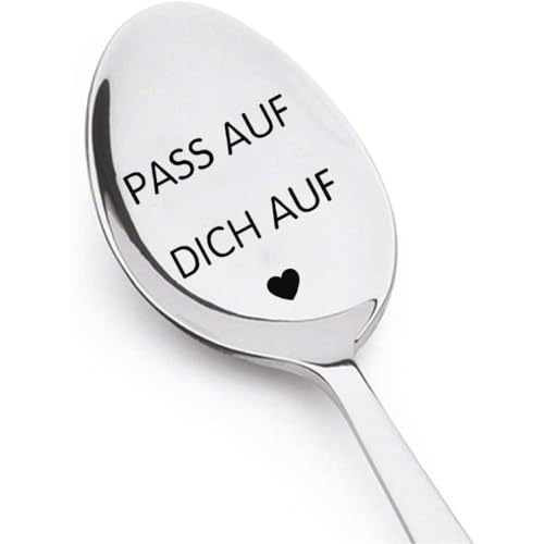 Edelstahl Löffel mit Gravur Pass Auf Dich Auf, Geburtstags Geschenk für Mann Frauen, Kaffee Dessert Löffel Personalisiertes Geschenk für Beste Freundin, Tochter, Sohn, Papa, Mama, Opa, Oma von Zalingo