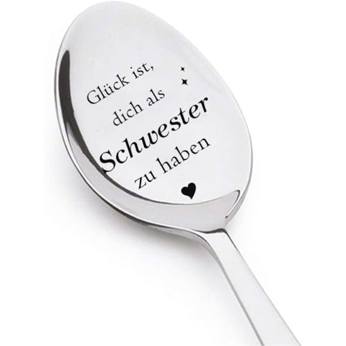 Edelstahl Löffel mit Gravur Glück ist, dich als Schwester zu haben, Geburtstags Geschenk für Schwester, Kaffee Dessert Löffel Personalisiertes Geschenk für Schwester von Zalingo