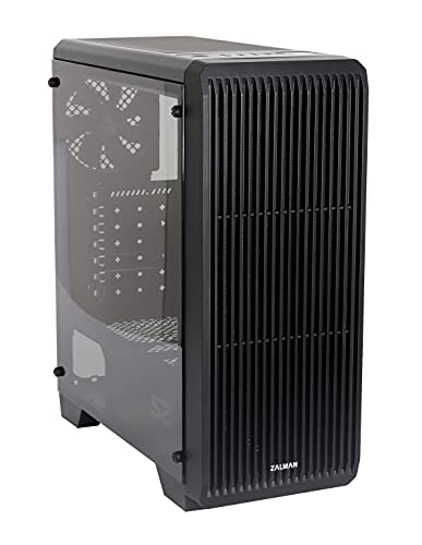 Zalman S2 PC Midi Tower ATX Gehäuse mit Lüfter, Computer Case ATX Gaming, PC Gehäuse Durchsichtig mit getönten Seitenteil aus Acrylglas, Schwarz von Zalman