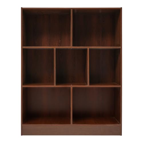 Bookshelf| Bücherregal mit 7 Fächern | 80x23x100 cm | Tragkraft 15-20 kg pro Fach | Aus Pressspan | Dunkle Eiche Optik | für Arbeitszimmer, Büros, Schlafzimmer, Bibliotheken, Lesesäle (Eiche dunkel) von Zalydala