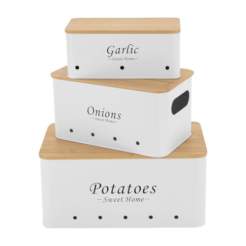 Zalydala Kartoffel Aufbewahrungsbox,Zwiebeln/Kartoffeln/Knoblauch Aufbewahrungsbehälter,Mit Lüftungslöchern,Küche Aufbewahrung Organisation,3-Teiliges Set von Zalydala