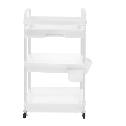 Zalydala Servierwagen | Servierwagen Mit Rollen | Aufbewahrungswagen mit 3 Ebenen & Schublade | 360° Lenkrollen (2 mit Bremse) | Tragfähigkeit 5 kg pro Ebene | Ideal für Küche, Bad & Büro (Weiß) von Zalydala