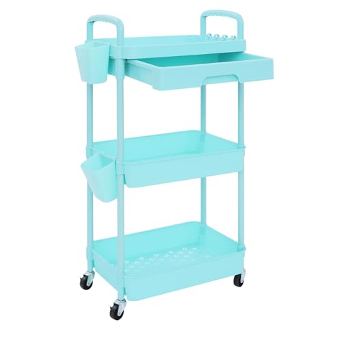 Zalydala Servierwagen | Servierwagen Mit Rollen | Aufbewahrungswagen mit 3 Ebenen & Schublade | 360° Lenkrollen (2 mit Bremse) | Tragfähigkeit 5 kg pro Ebene | Ideal für Küche, Bad & Büro von Zalydala