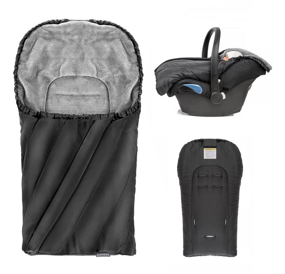 Zamboo Fußsack Deluxe - Schwarz Grau, Winter Fußsack für Babyschale Maxi Cosi & Babywanne Baby Winterfußsack von Zamboo