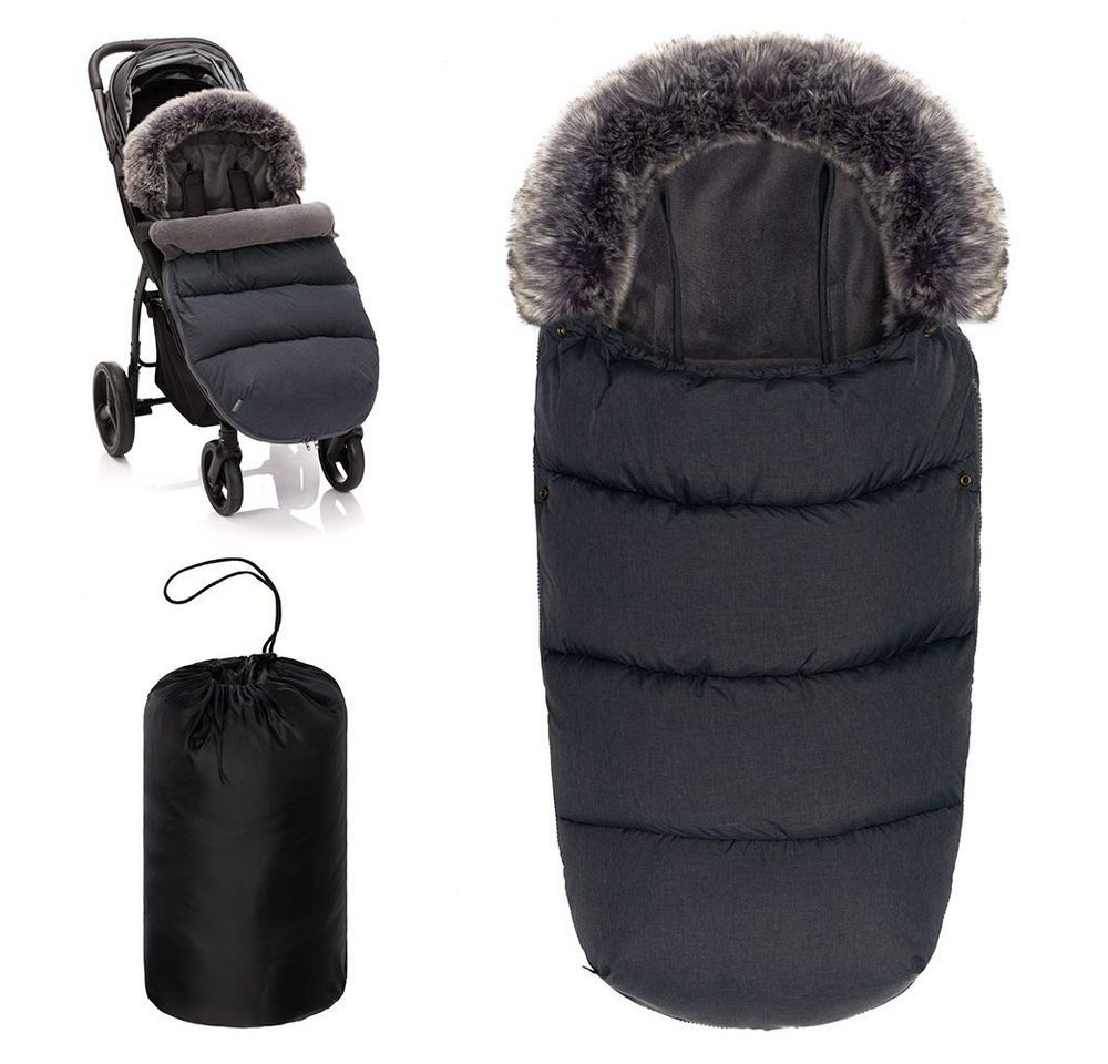 Zamboo Fußsack Melange Dunkelgrau, Winter Fußsack mit Fellkragen für Buggy & Kinderwagen Winterfußsack von Zamboo