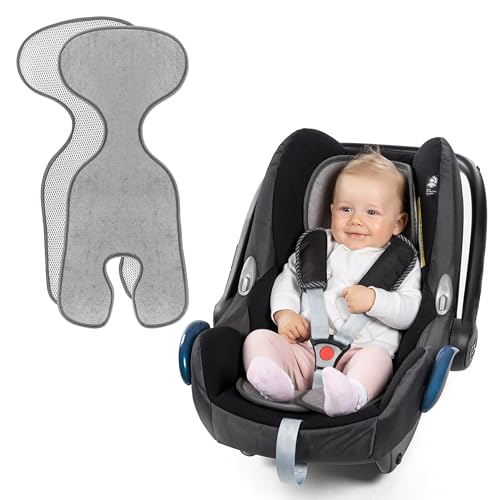 Zamboo Komfort Sitzauflage für Babyschale & Reboarder (passend für Maxi-Cosi, Cybex, Römer) - Atmungsaktive Sommer Sitzeinlage gegen Schwitzen, schont den Kindersitz Bezug - Grau von Zamboo