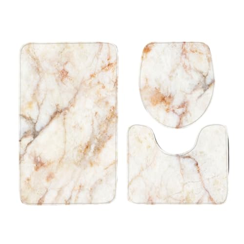 Zambuph 3 teiliges, langlebiges und leicht zu reinigendes Badezimmerteppich Set mit goldrosa Marmorkonturen, Matte aus Polyester, rutschfest, Y181009 C003 von Zambuph