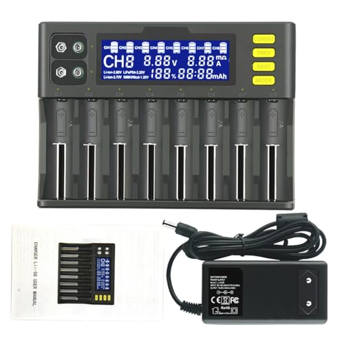 Zambuph Batterieladegerät 8 Steckplätze LCD-Digitalanzeige Wiederaufladbare Batterien, die tragbar sind und elektrische Innenladung nach Hause tragen von Zambuph