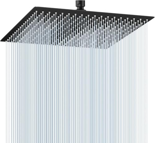 Duschkopf Regendusche Brause Bad Amatur Dusche Luxus Kopfbrause 12 Zoll Regenbrause Regenduschkopf 360° Verstellbarer Regenduschkopf Eckig schwarz(30 x 30cm) von Zamery