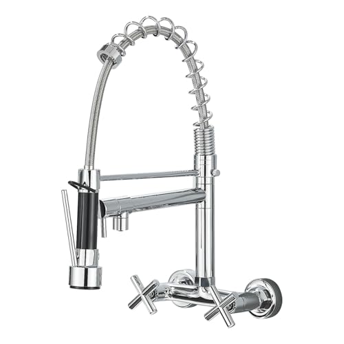 Wasserhahn Küche Wandmontage Küchenarmatur Wandmontage ‎Chrom 360° drehbar Mischbatterie Wand Hoch Gebogen Wandarmatur Wasserhahn Küche Ausziehbar von Zamery