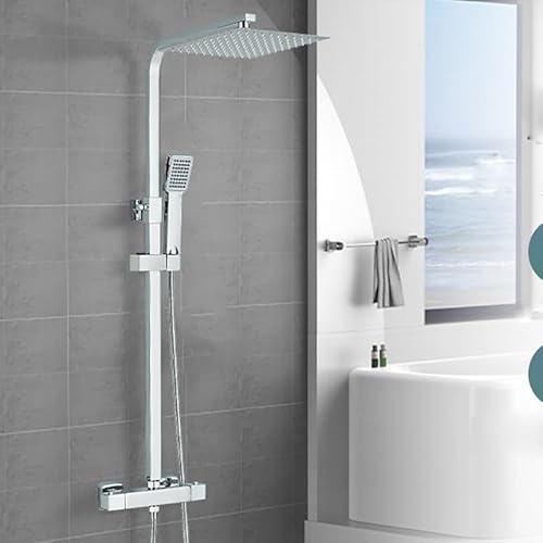 Zamery Duschsystem mit Thermostat Chrom Duschset Überkopfbrauseset mit Kopfbrause Regendusche mit Armatur Duschset von Zamery