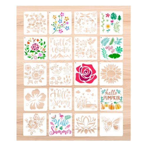Zamety 20 Stück Schablonen Botanischer, Wiederverwendbar Malschablonen, 15.2 x 15.2 cm Schablonen Textilgestaltung, Malschablonen Kinder für DIY Sammelalben, Fotoalbum von Zamety