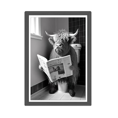 Zamety WC Deko-Schottische Hochland Kuh, A4 Toilette Badezimmer Deko Bild, Bilder Schwarz Weiß ohne Rahmen, Poster Wanddeko Badezimmer, Baddeko, Lustiges Geschenk von Zamety