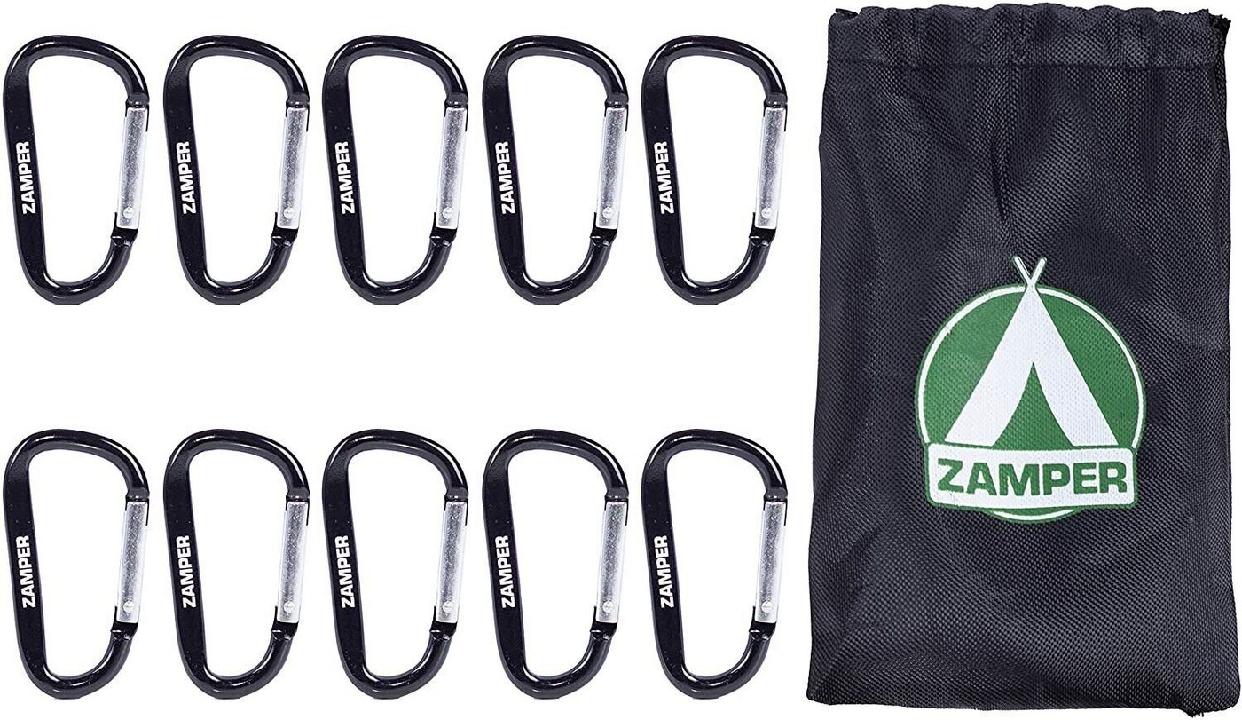 Zamper Karabiner Aluminium Schwarz Set 10STK für Camping, Outdoor und Freizeit 8x4 cm von Zamper