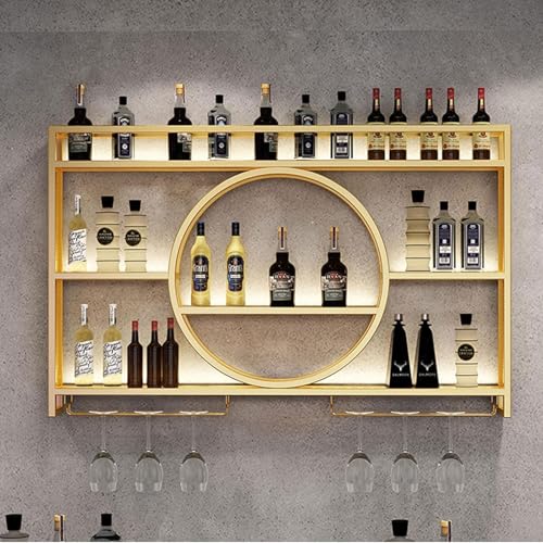 Zanefoo Wandweinregal Metall Mit LED-Beleuchtung & Modulare Weinflaschenhalterung | Modernes Weinlager Für Homebar, Küche, Gastronomie | Robuste Halterung + Einfache Montage (Inkl. Dübel)(Gold,1m) von Zanefoo
