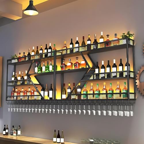 Zanefoo Wandweinregal Metall Mit LED-Beleuchtung & Modulare Weinflaschenhalterung | Modernes Weinlager Für Homebar, Küche, Gastronomie | Robuste Halterung + Einfache Montage (Inkl. Dübel) (black, 3m) von Zanefoo