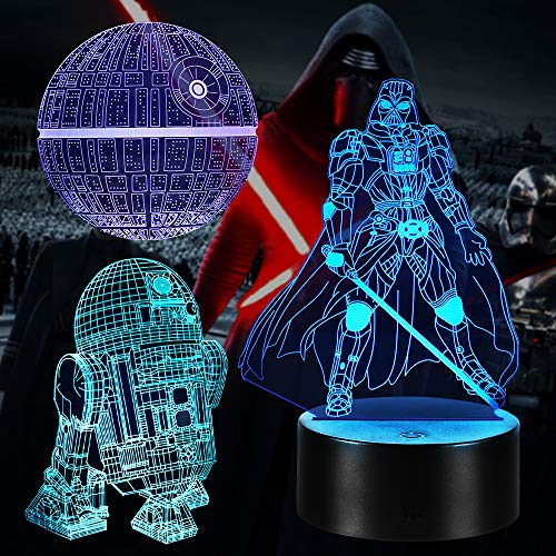 Zanetta Star Wars 3D Illusion Lampe Geschenke Nachtlicht Spielzeug, 16 Farbwechsel mit Fernbedienung oder Touch, Besten Geschenke für Kinder Fans Herren Jungen von Zanetta