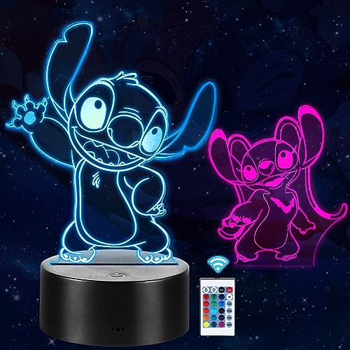 Zanetta Stitch 3D Lampe,16 Change Farben mit Fernbedienungen LED Nachtlicht, Geburtstage Ostern Weihnachten für Kinder Jungen Mädchen Fans Geschenke (Type 1) von Zanetta