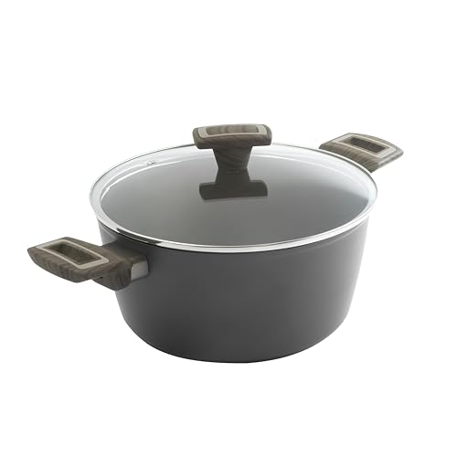 zanetti, Kasserolle Terra mit hoher Dicke, antihaftbeschichtete Pfanne aus Aluminium mit Deckel und 2 Soft-Touch-Griffen in Holzoptik, geeignet für alle Herdarten einschließlich Induktion, Durchmesser von Zanetti