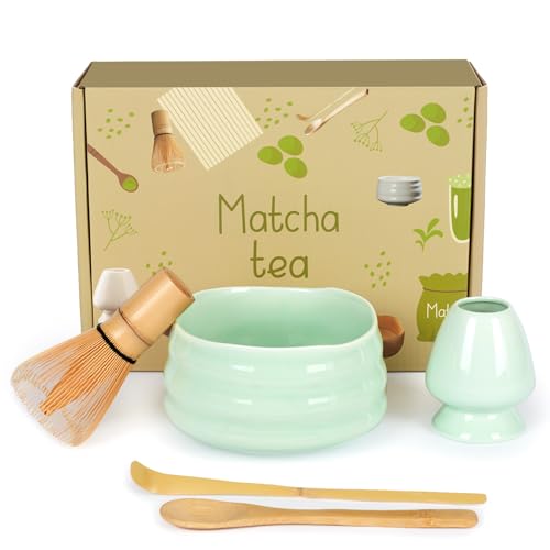 Zanfqvo 5-Teiliges Matcha Besen Set - Matcha Schale aus Keramik, Matcha Whisk, 2 Matcha Löffel, Matcha Besen Halter - Japanisches Zubehör für Ceremonial Match (Cyanfarben) von Zanfqvo