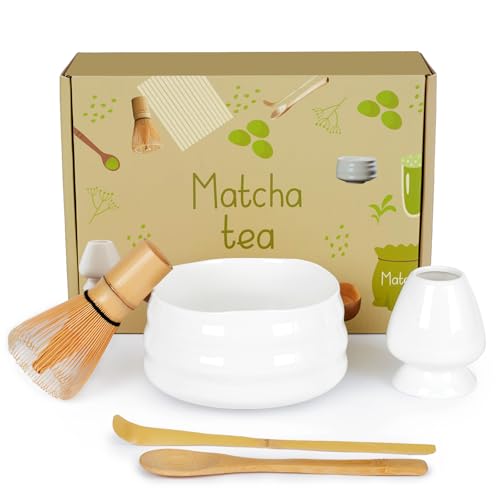 Zanfqvo 5-Teiliges Matcha Besen Set - Matcha Schale aus Keramik, Matcha Whisk, 2 Matcha Löffel, Matcha Besen Halter - Japanisches Zubehör für Ceremonial Match (Weiß) von Zanfqvo