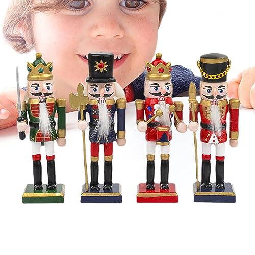 Zankie 4 Stück Weihnachts-Nussknacker-Ornamente Aus – 12,5 cm -Figuren, Soldat, Nussknacker-Pup-pe, Hölzerne Nussknacker-König-Figuren, Hängende Ornamente Für Traditionelle Weihnachtsbaumdekoration Zankie 4 Stück Weihnachts-Nussknacker-Ornamente Aus – 12,5 cm -Figuren, Soldat, Nussknacker-Pup-pe, Hölzerne Nussknacker-König-Figuren, Hängende Ornamente Für Traditionelle Weihnachtsbaumdekoration von Zankie