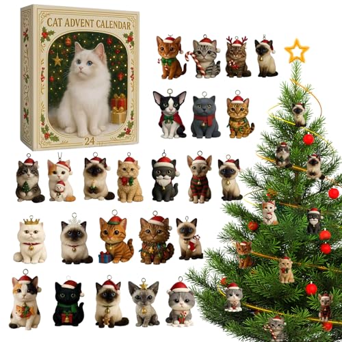 Adventskalender 2025 Für Katzenliebhaber –2D-Katzen-Countdown-Kalender Aus Acryl 2025, 24-tägiger Weihnachts-Countdown-Kalender Für Katzenbesitzer,Weihnachts-Katzenschmuck Für Baum Und Heimdekoration von Zankie