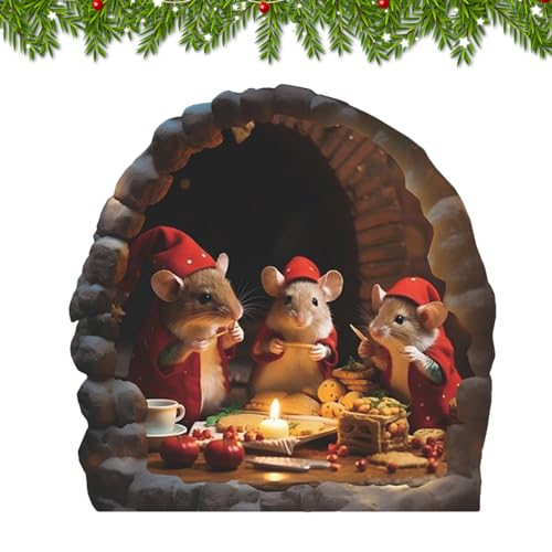-Mausloch-Wandaufkleber - -Weihnachtsaufkleber Mausloch-Wandaufkleber Weihnachten|Kreativer Weihnachts-Wand-Fensteraufkleber, Bunte Maus,Fenster- -Aufkleber Für Weihnachten,Outdoor-/Indoor-Partys von Zankie