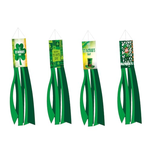 Zanthicia 4 Stück hängende Dekoration, irischer Windsack, St. Patrick's Day, grün, Outdoor-Banner, Hut, Gnome, Muster, Veranda-Baum von Zanthicia