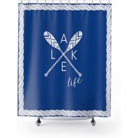 Seeleben - Seehaus Deko Blauer Duschvorhang Seeleben - Seehaus Deko Blauer Duschvorhang von ZanyOnline