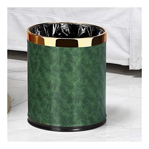 Abfallkörbe, Trash Can Leder + Metall Farbe, Open Top Office Eimer, Double-Layer-10 L 2.6Gallone Dustbins, for Badezimmer, Schlafzimmer, Büro, Küchenabfalleimer ( Color : Green peacock pattern+gold ) von Zanzan