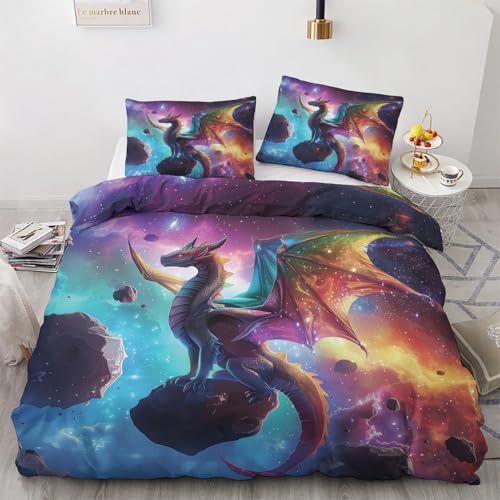 ZaopVrynx Bettwäsche 90x200 Westlicher Drache Bettbezug für Kinder Jungen Mädchen Weich Wendebettwäsche Galaxis Meteorit Bettwäsche-Set 2 Teilig Deckenbezug mit Reißverschluss 1 Kissenbezügen von ZaopVrynx
