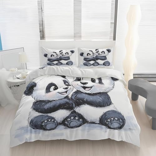 ZaopVrynx Süßer Panda Bettwäsche 155x220 Zeichentricktier Bettbezug Weich Bügelfrei Wendebettwäsche Bettwäsche-Set 3 Teilig Deckenbezug mit Reißverschluss 2 Kissenbezug von ZaopVrynx