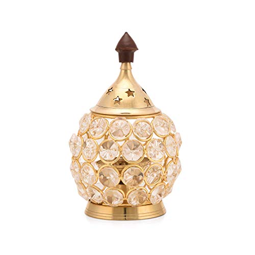 Handgefertigte Messing-Akhand-Diya-Öllampe mit funkelnden Kristall-Akzenten für Zuhause, Büro, Puja-Dekoration, Diwali-Dekoration (Ovales Medium) von Zap Impex
