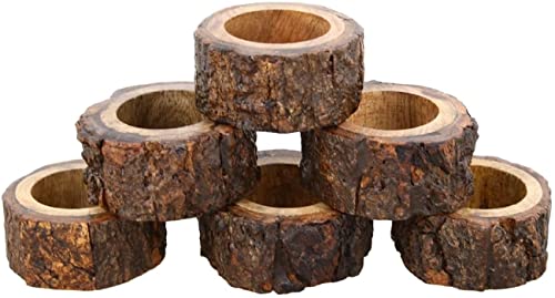 Handgefertigtes Serviettenring-Set aus Holz – Serviettenhalter für die Dekoration des Esstisches (12, Rustikal) von Zap Impex