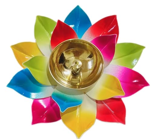 Messing Öllampe Akhand Diya Indische Öllampe Diwali Dekoration Puja Lampe Akhand Lotus Diya Mehrfarbig (1) von Zap Impex
